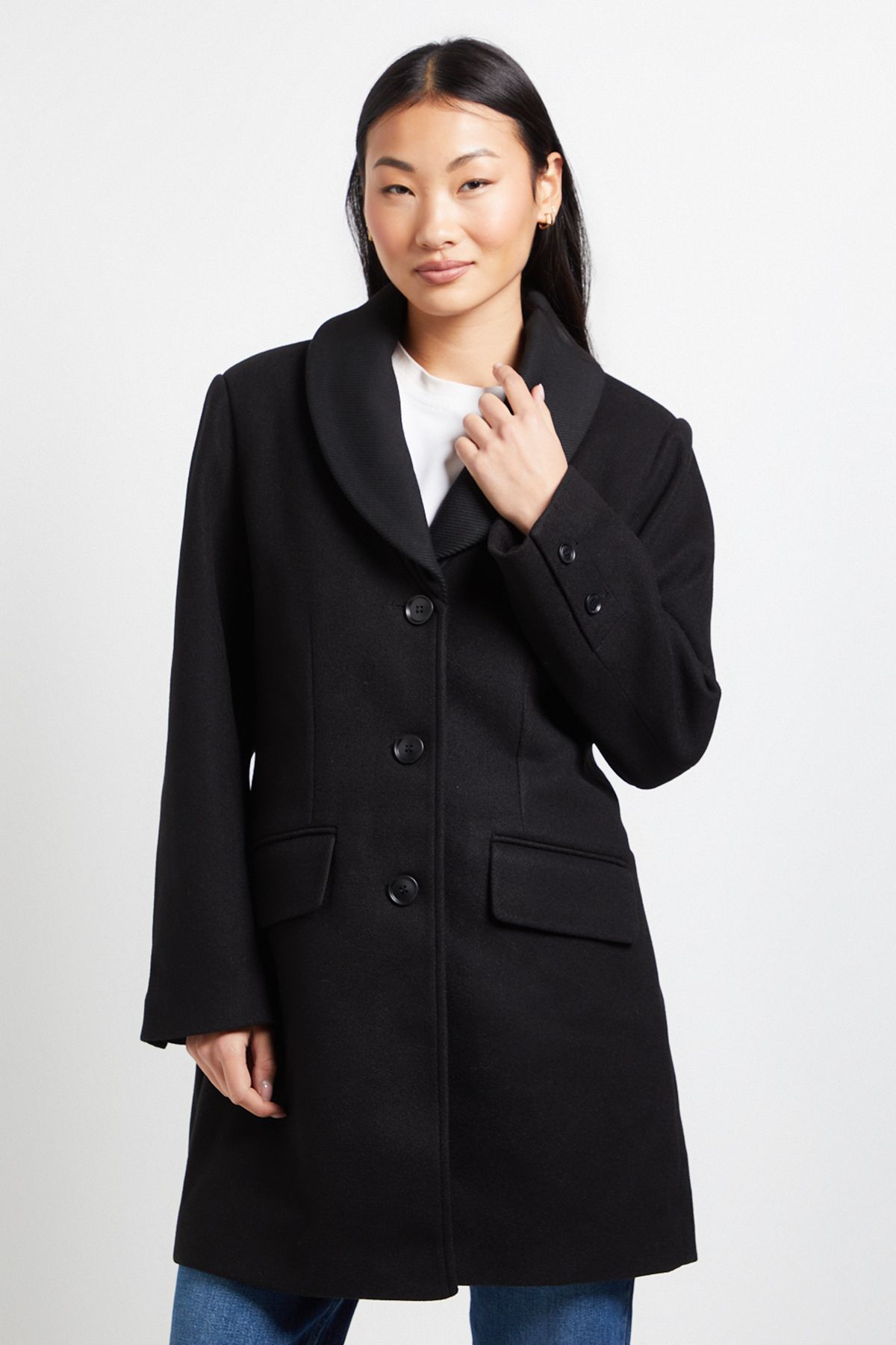 Dorothy Perkins Petite Funnel Collar Single Breasted Midi Coat