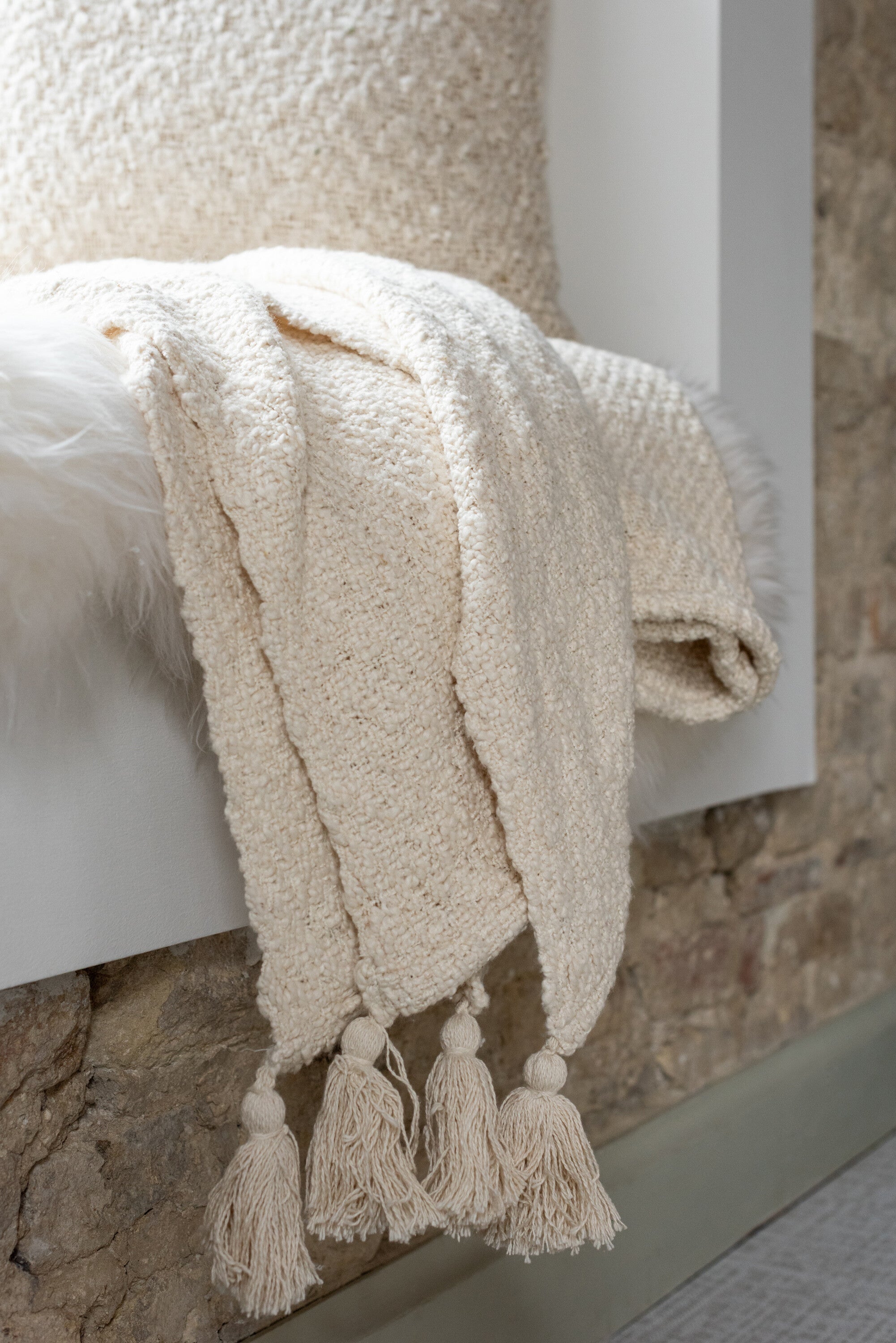 J-Line plaid Kwasten - katoen - creme - 180 x 130 cm