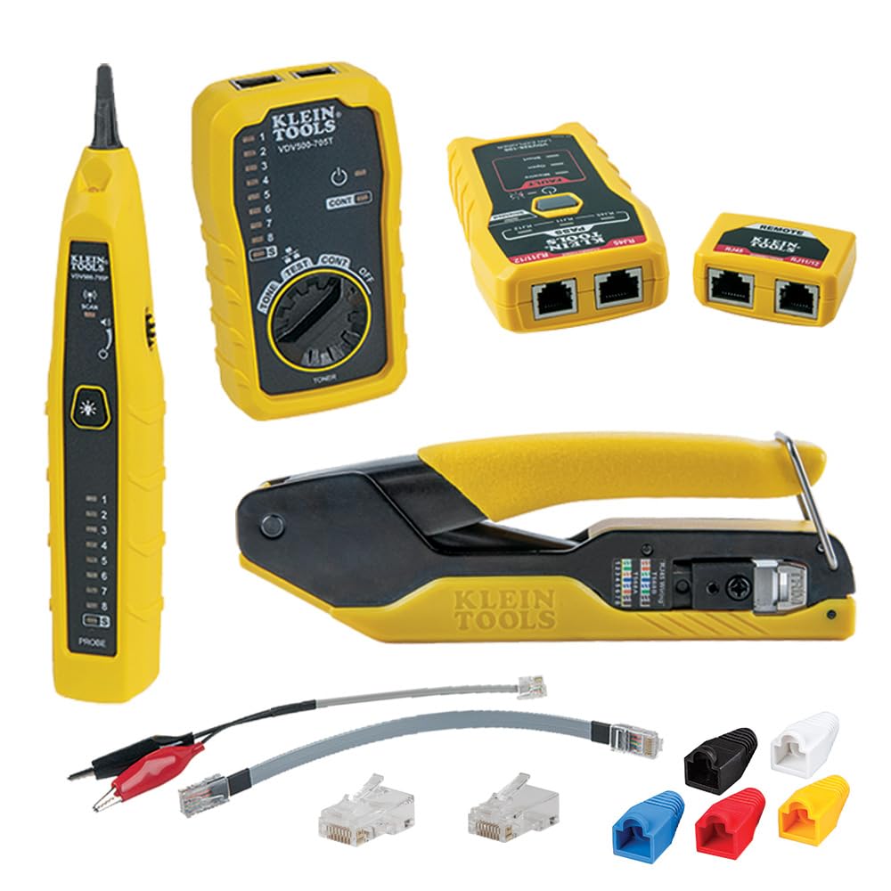 Klein Tools 80085 VDV LAN Cable and Wire Tester Kit for Klein Pass-Thu RJ45 Modular Data Plugs, 6-Piece
