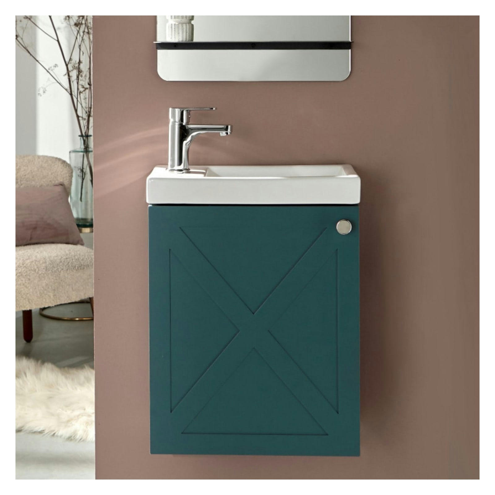 AVA - Meuble lave-mains  vert de gris + robinet chromé