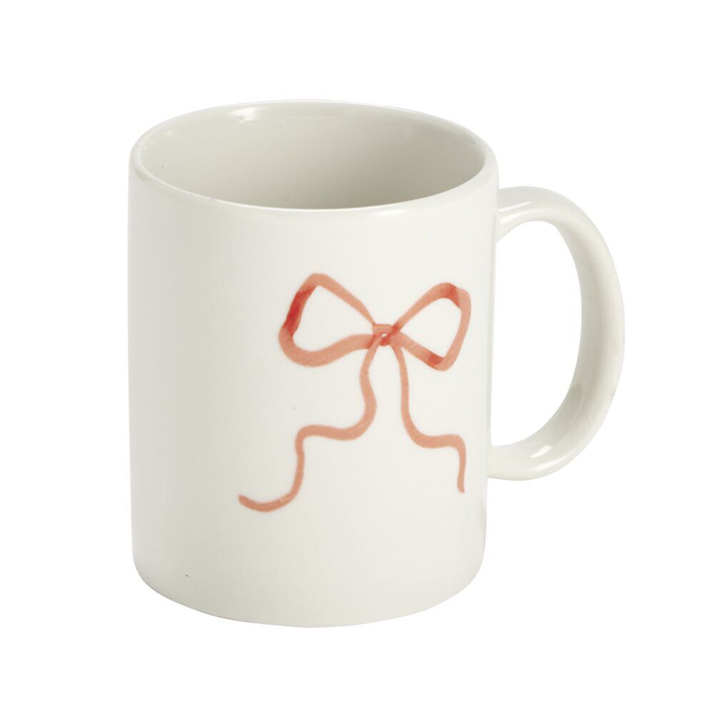 Mug porcelaine 33cl blanc motif noeud rouge Ø8xH9,5cm