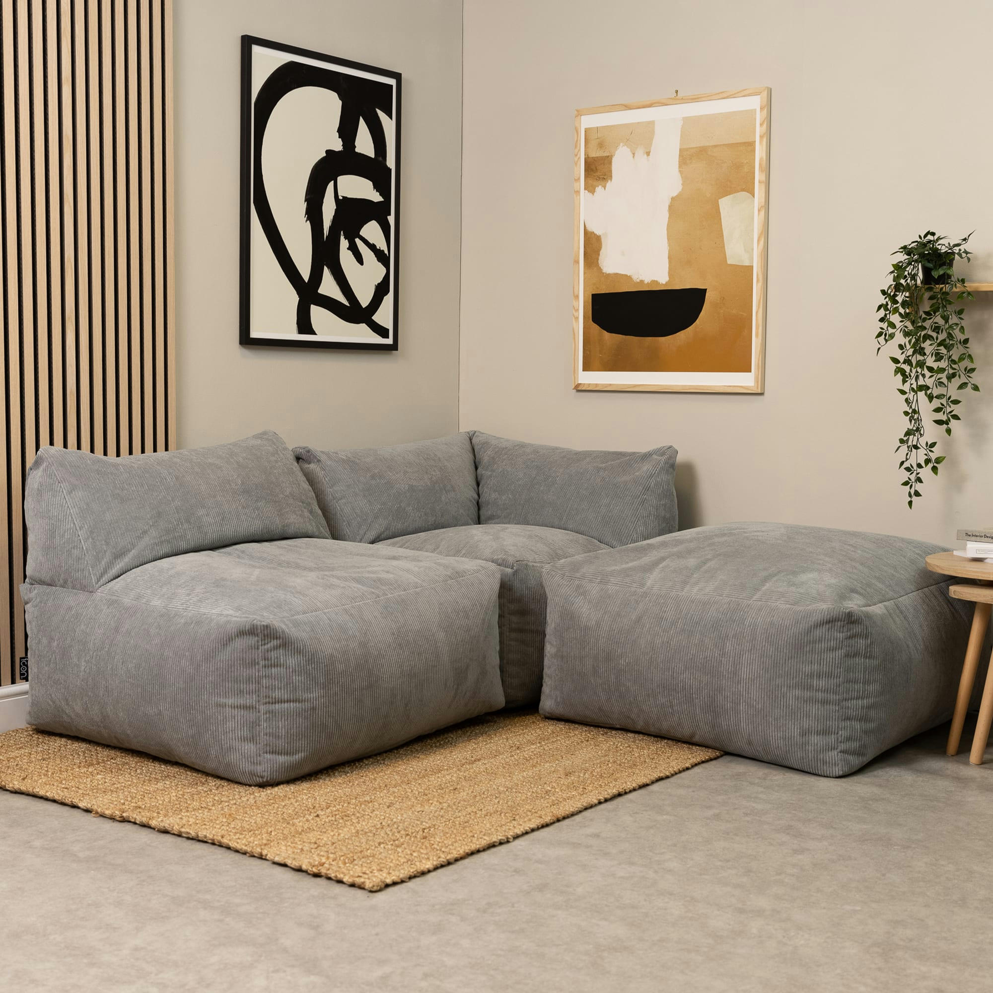 TETRA - Pouf modulable sofa velours côtelé gris