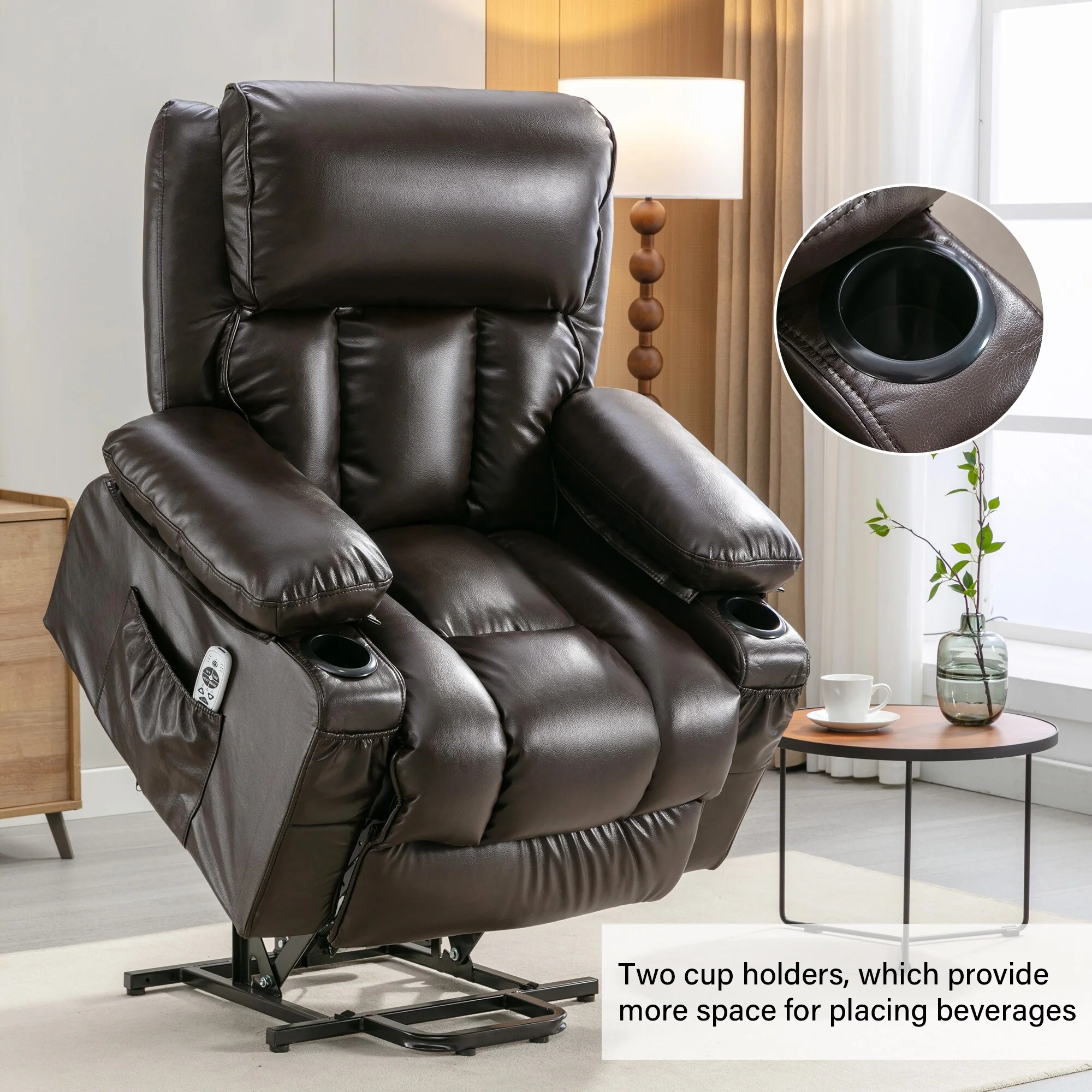 Black Large Power Lift Chair with Massage, Heat, and USB for Seniors