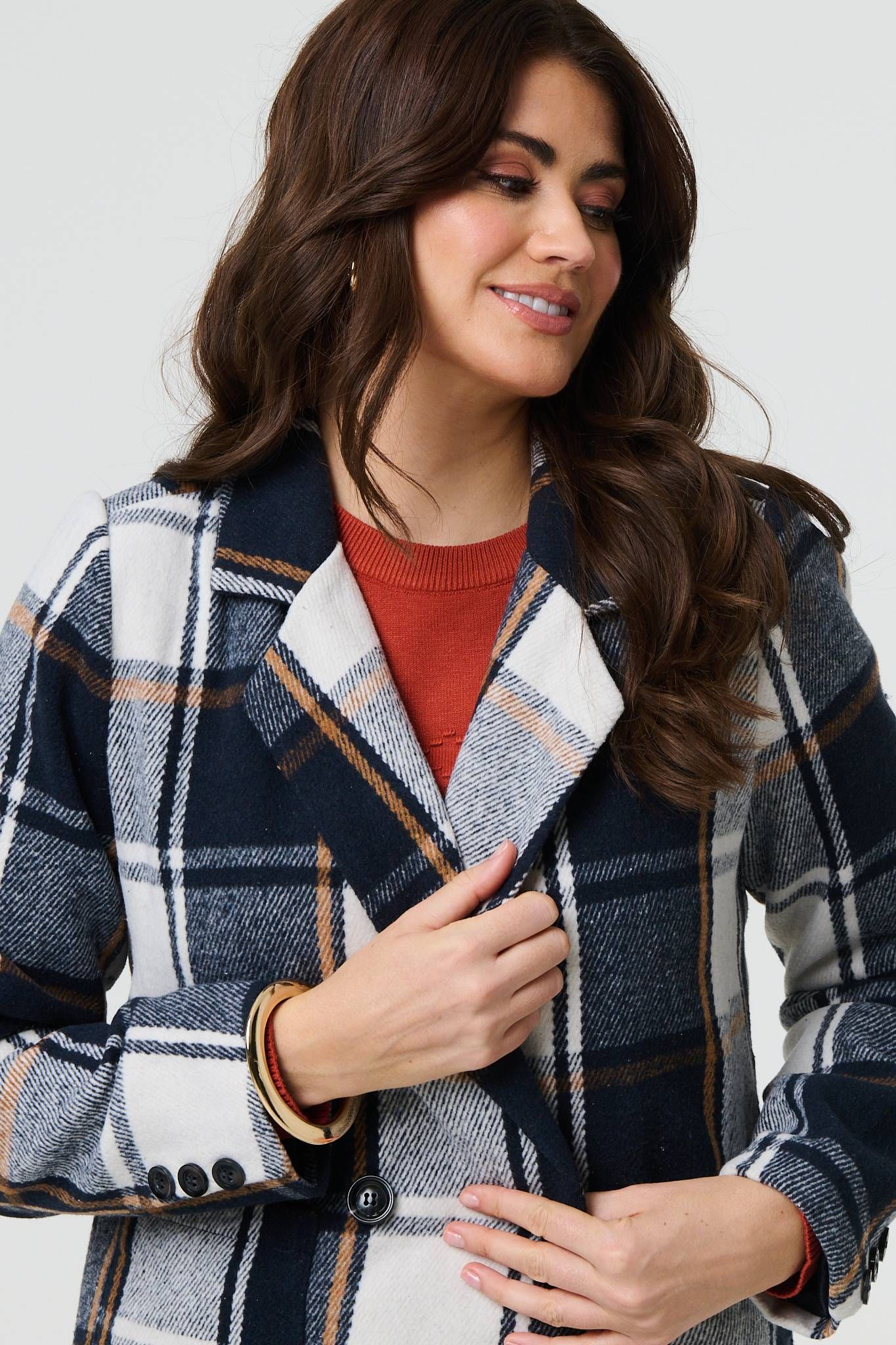 Izabel London Checked Double Breasted Trench Coat