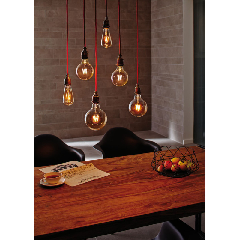 Suspension Neordic Eldar rouge et nickel E27 60 W PAULMANN
