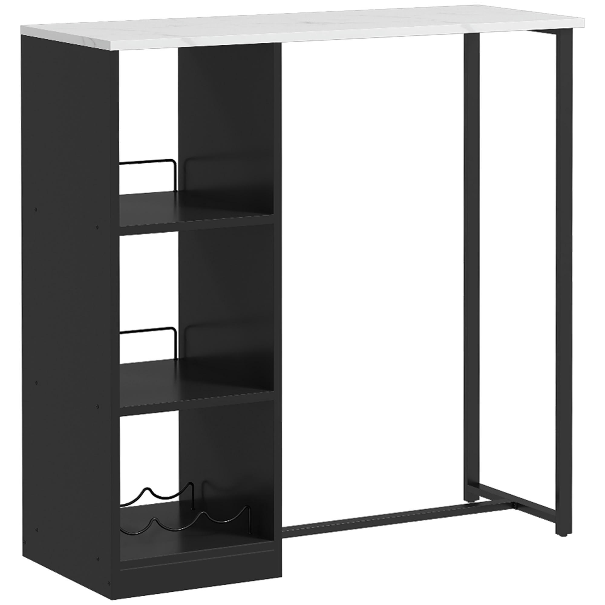 - Table de bar design aspect marbre blanc - 3 niches, range-bouteilles