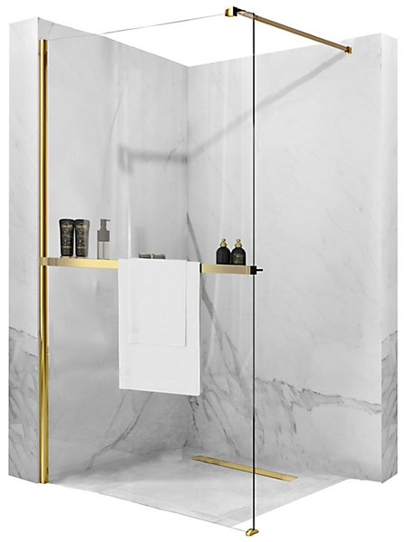 Paroi de douche Rea Aero Gold N 110 Walk In   étagère Evo