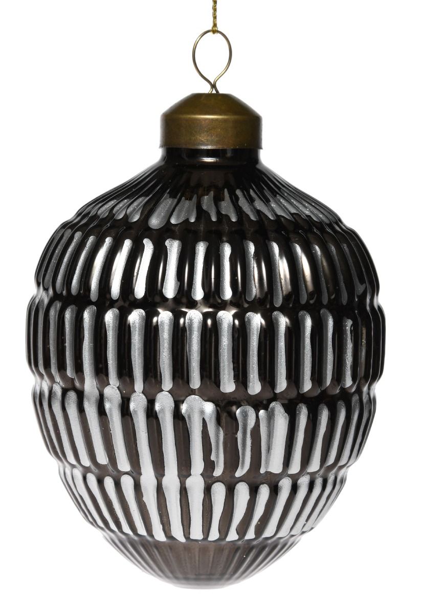 Bombka Oval 8x8x11cm Czarno Srebrna
