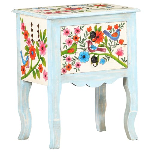 NNEVL Hand Painted Bedside Cabinet 40x30x50 cm Solid Mango Wood