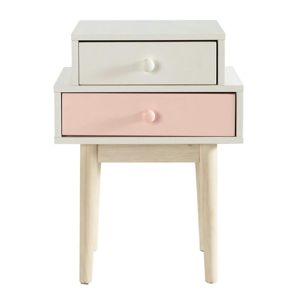 Blush - Table de chevet 2 tiroirs blanche et rose