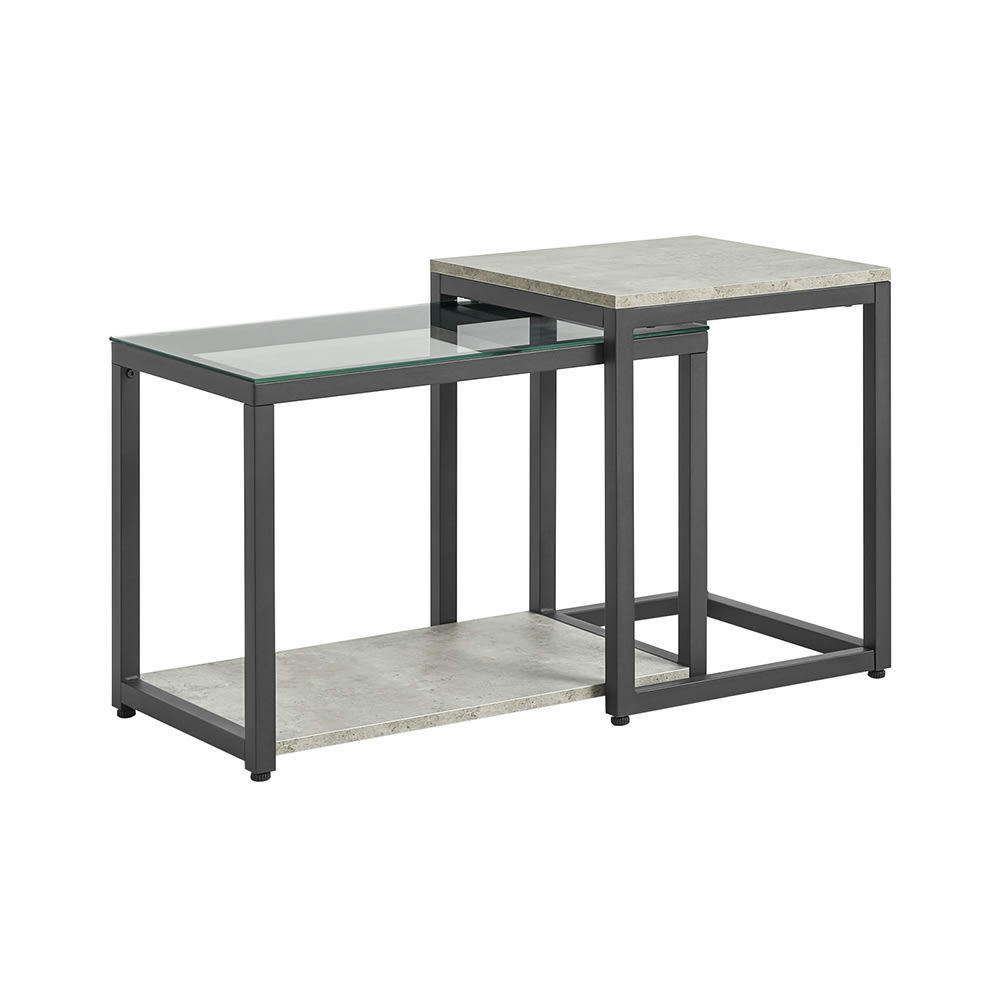 - Lot de 2 tables basses gigognes empilables effect bois gris