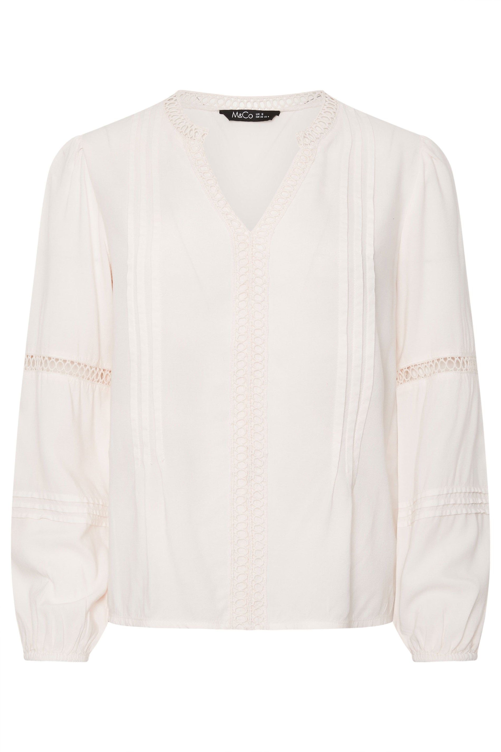 M&Co Petite Lace Trim Pintuck Blouse