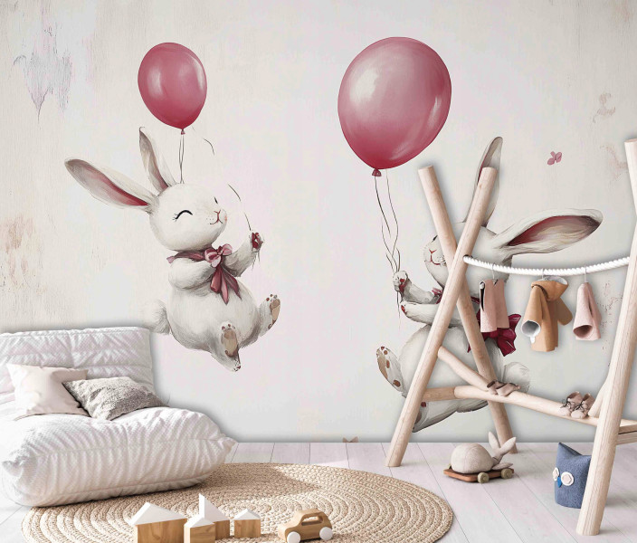 Fototapeta dla dzieci króliki z balonami tapeta do pokoju dziecka 250x175