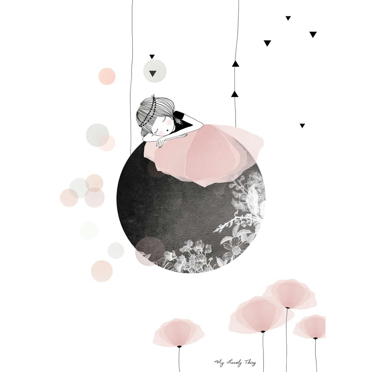 MUM OF LOVE - Affiche fillette sur la lune en Papier Rose