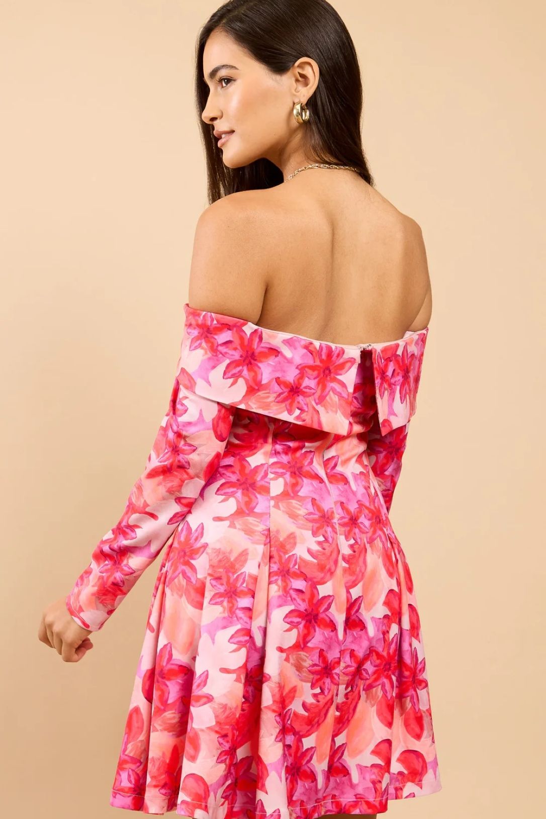Little Mistress Pink Floral Print Bardot Mini Dress