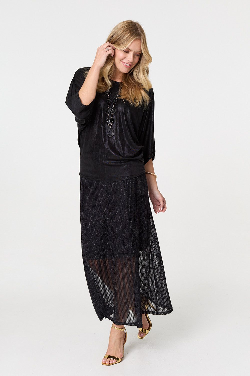 Izabel London Metallic 3/4 Batwing Sleeve Top