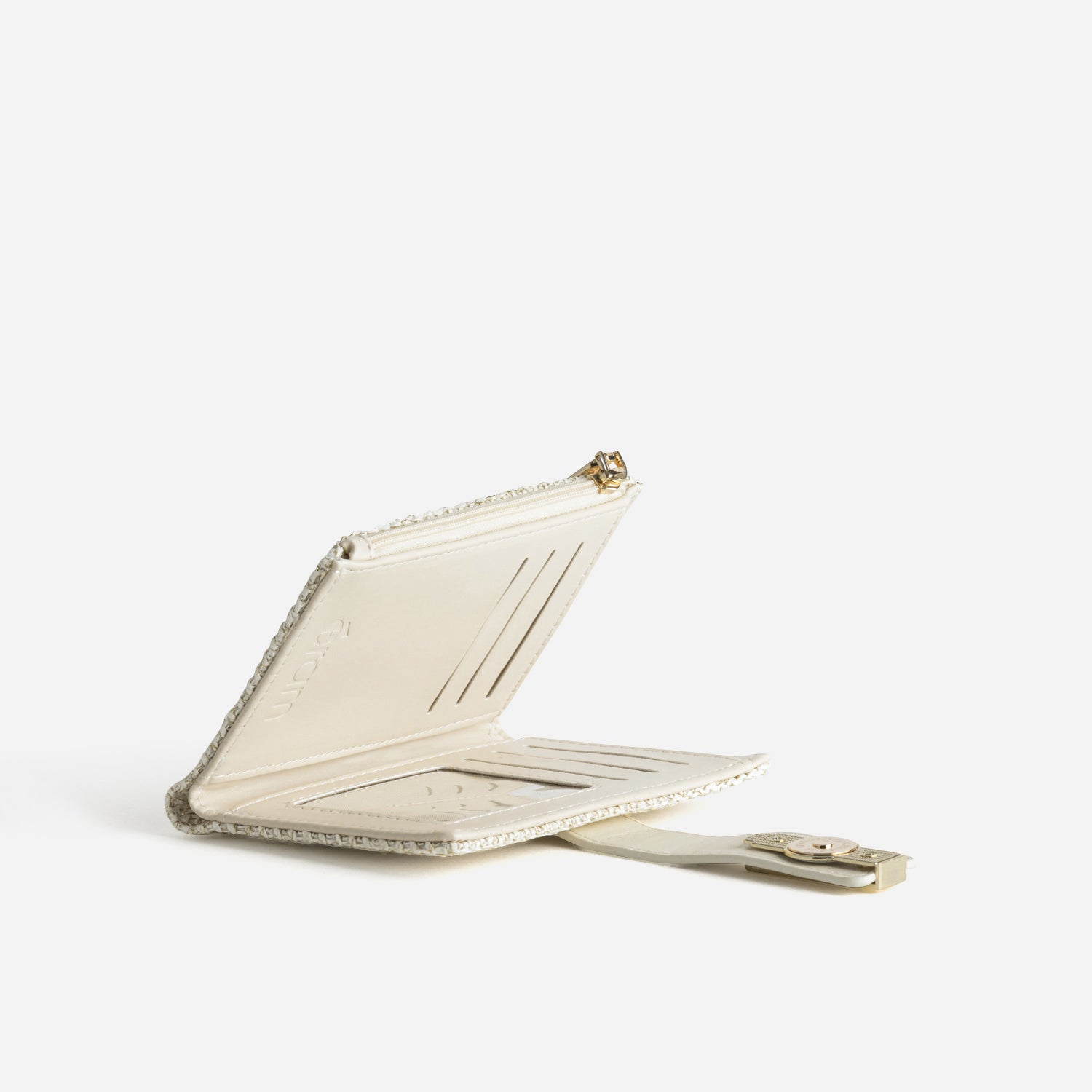 Portefeuille écru barrette métal