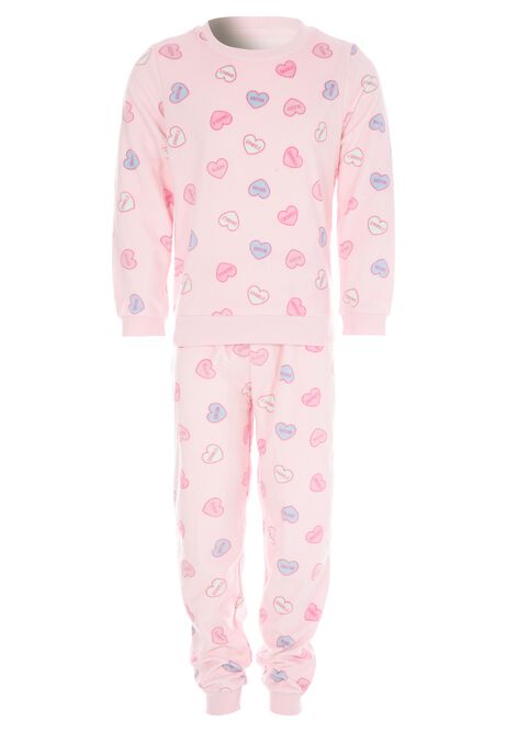 Younger Girls Pink Love Heart Fleece Pyjama Set