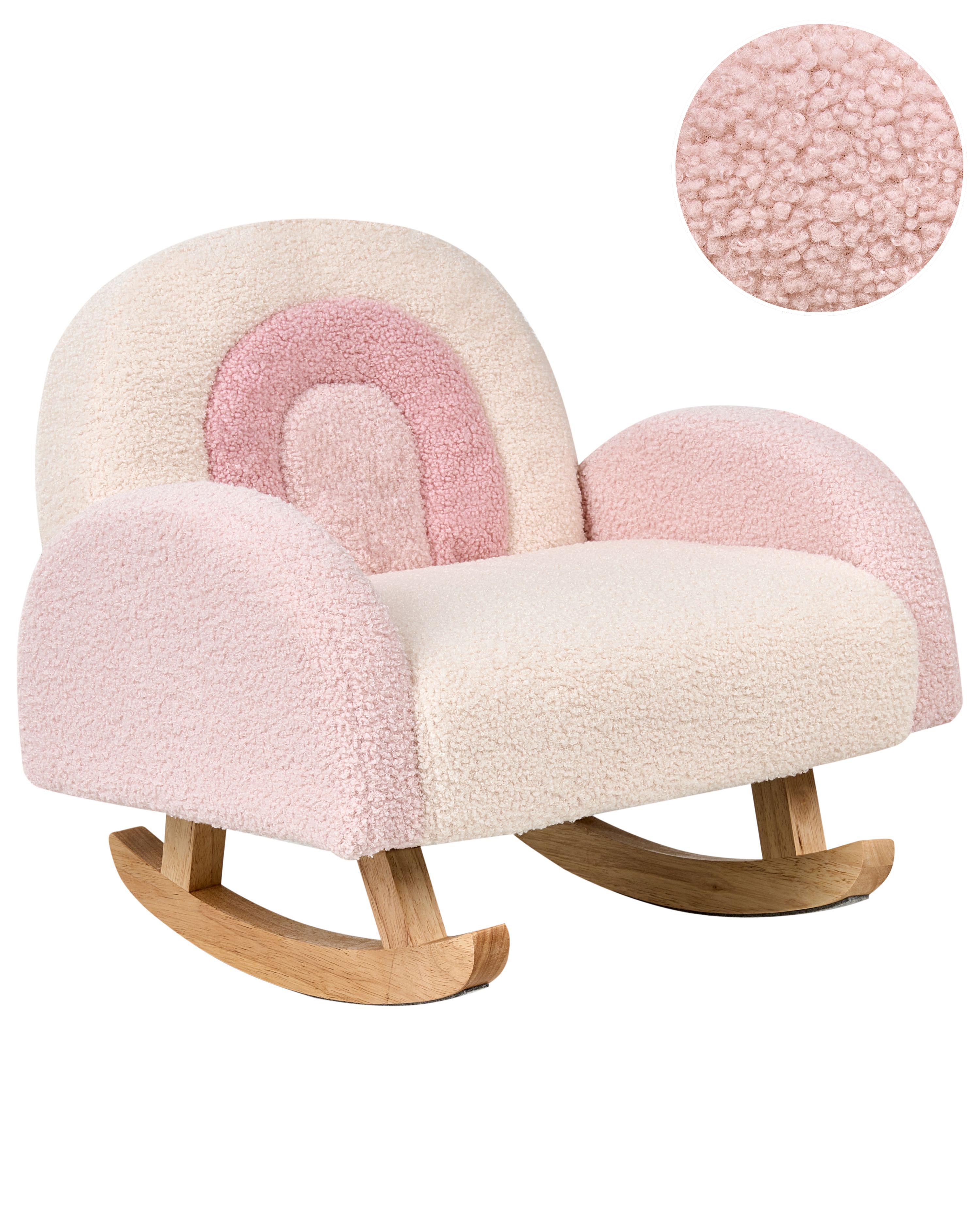 Kids Rocking Chair Rainbow OMBO Boucle Pastel Pink