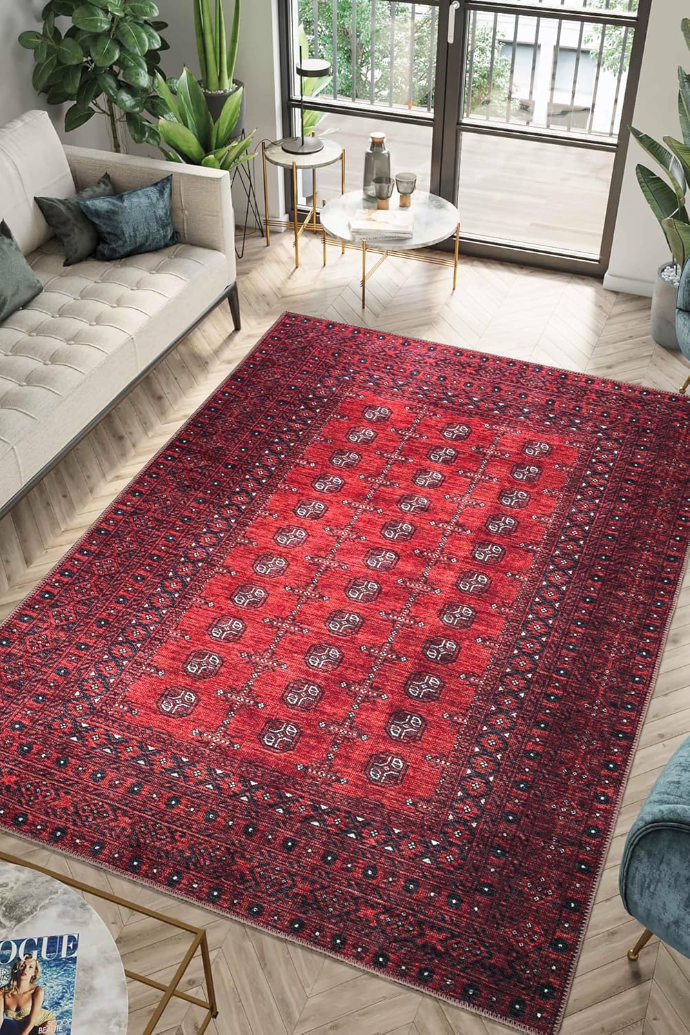 Keen Home Design 10x14 Rug - Machine Washable Area Rug with Non-Slip Backing, Ideal for Living Room, Dining Room, Bedroom - Vintage, Easy Clean, Durable, Low Pile Rug - (9'7 x 14')