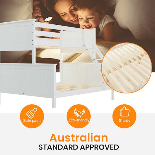 NNEMB Triple Wooden Single Over Double Bunk Bed Frame for Kids-Convertible Design-White