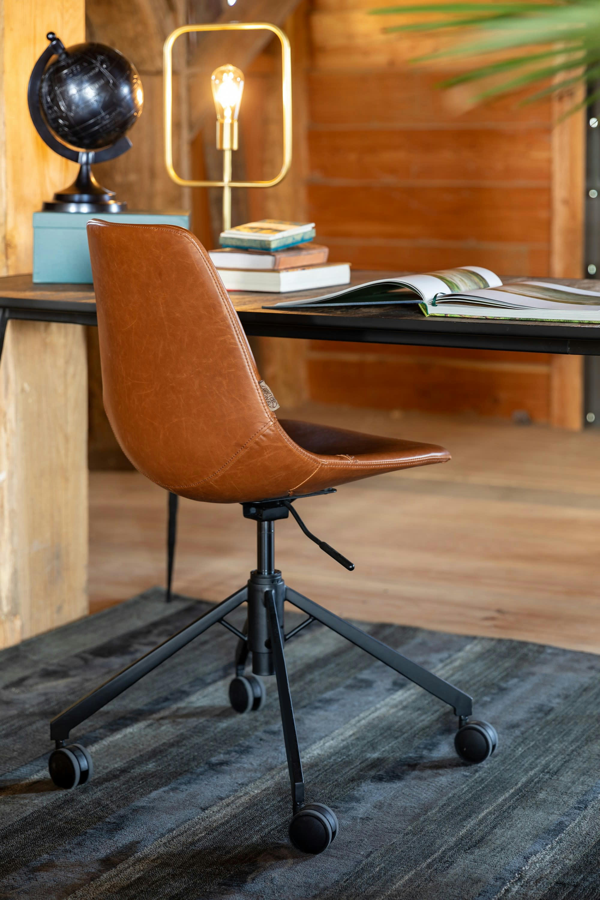 FRANKY - Chaise de bureau à roulettes en cuir marron