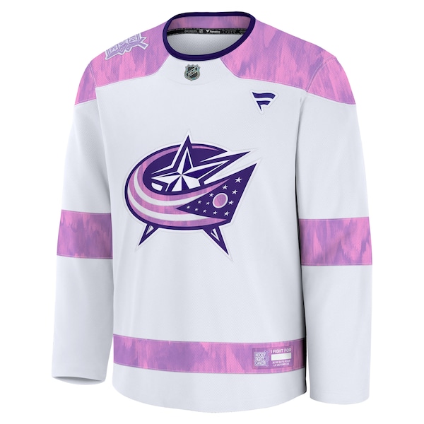 Columbus Blue Jackets  Hockey Fights Cancer Practice Jersey - White
