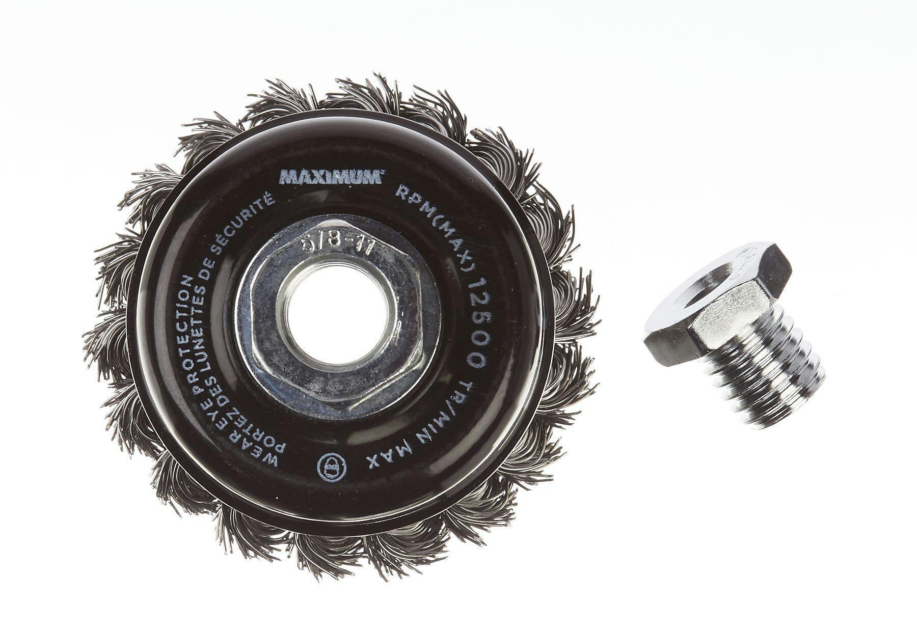 MAXIMUM Carbon Steel Knotted Wire Cup Brush 5/8-in-11 or M10 Arbor