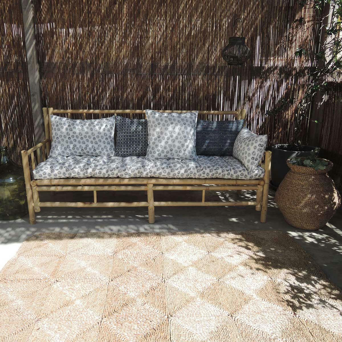 TESSA - Matelas de sol en coton imprimé block print bleu de prusse