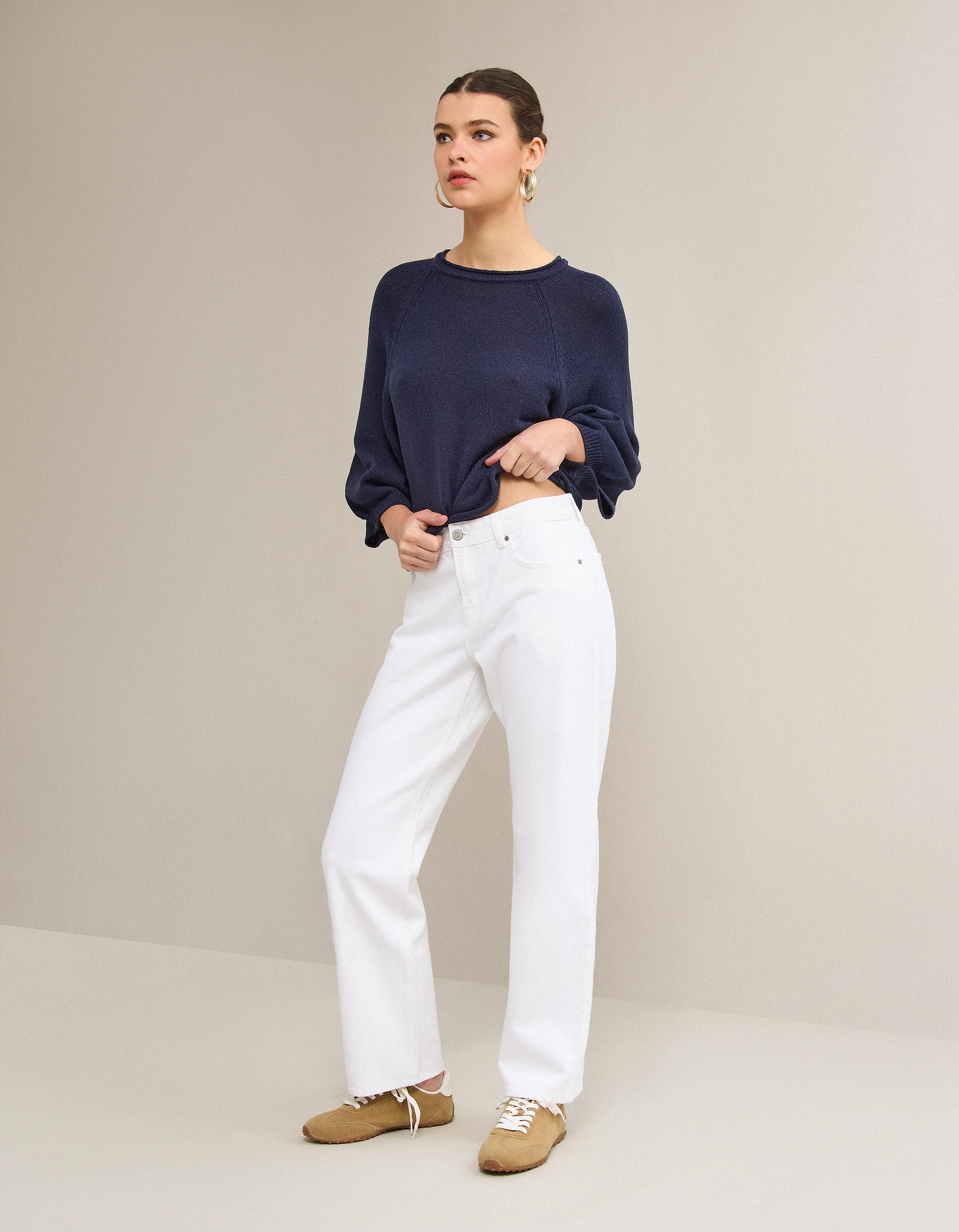 Calças de Ganga 'Straight Fit', Mulher, Branco
