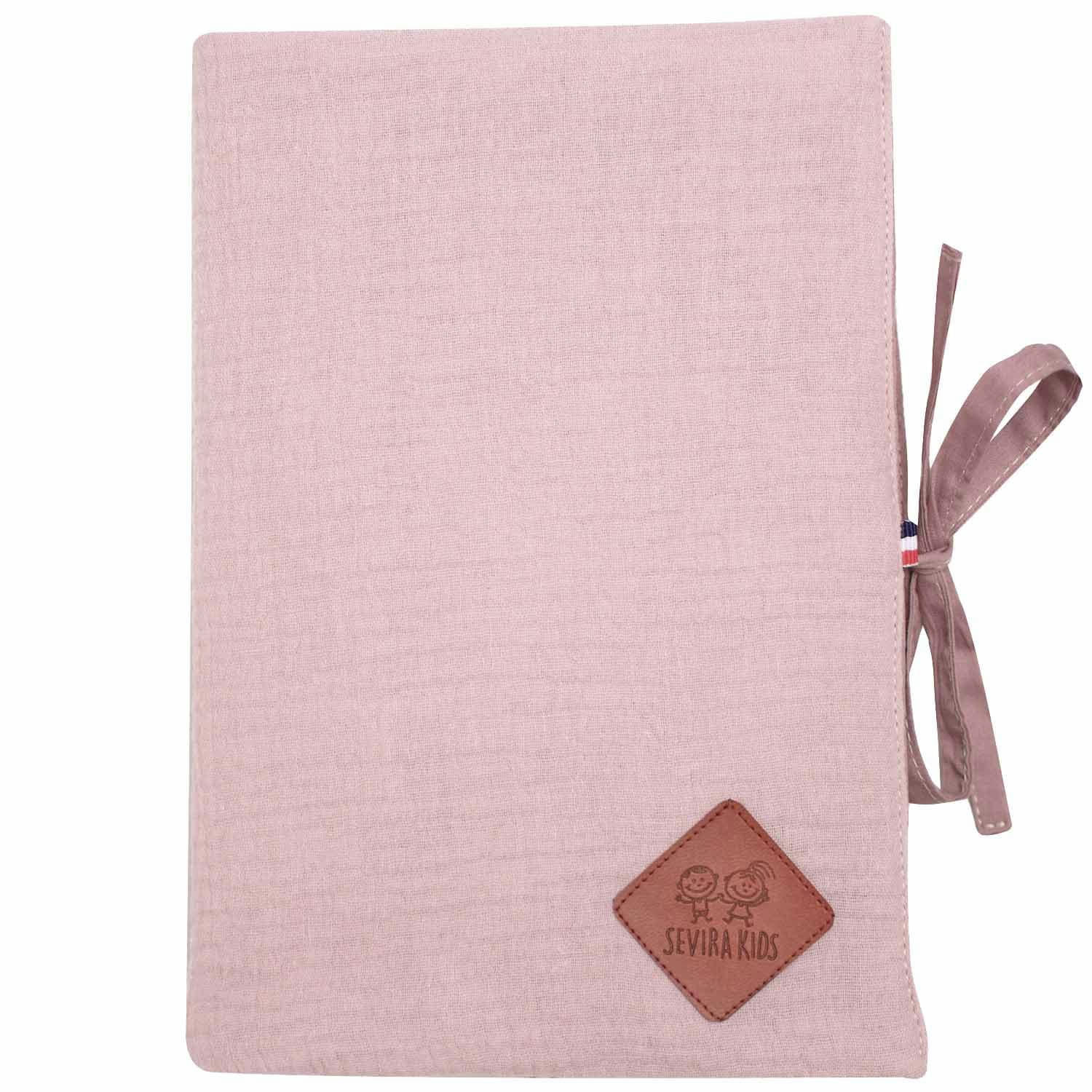 JEANNE - Protège carnet de santé en gaze de coton  Vieux Rose
