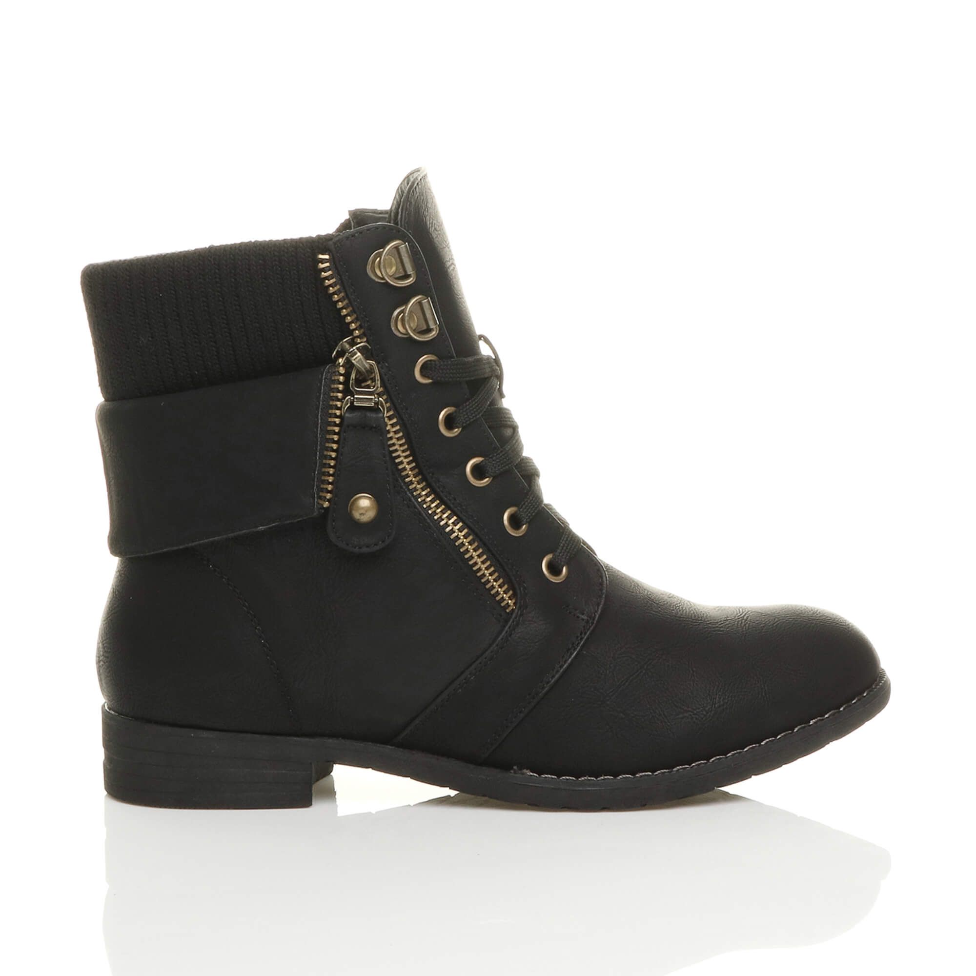AJVANI Lace Up Knitted Collar Biker Military Boots