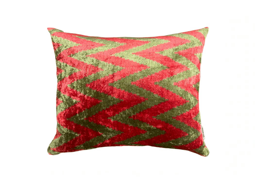 - Housse de coussin velours soie ikat  40x50 rouge