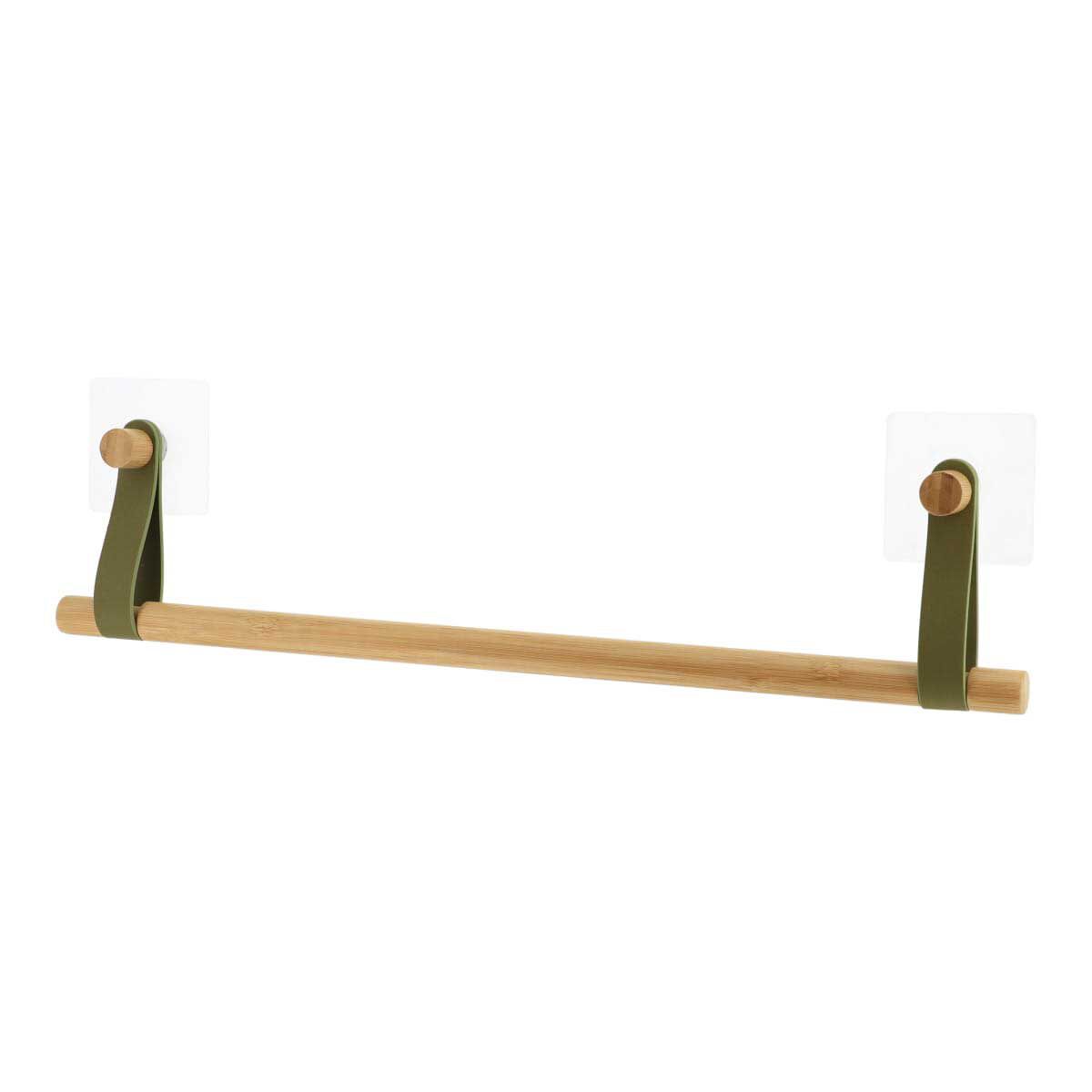 Toalheiro wc barra em bambu com alça verde caqui