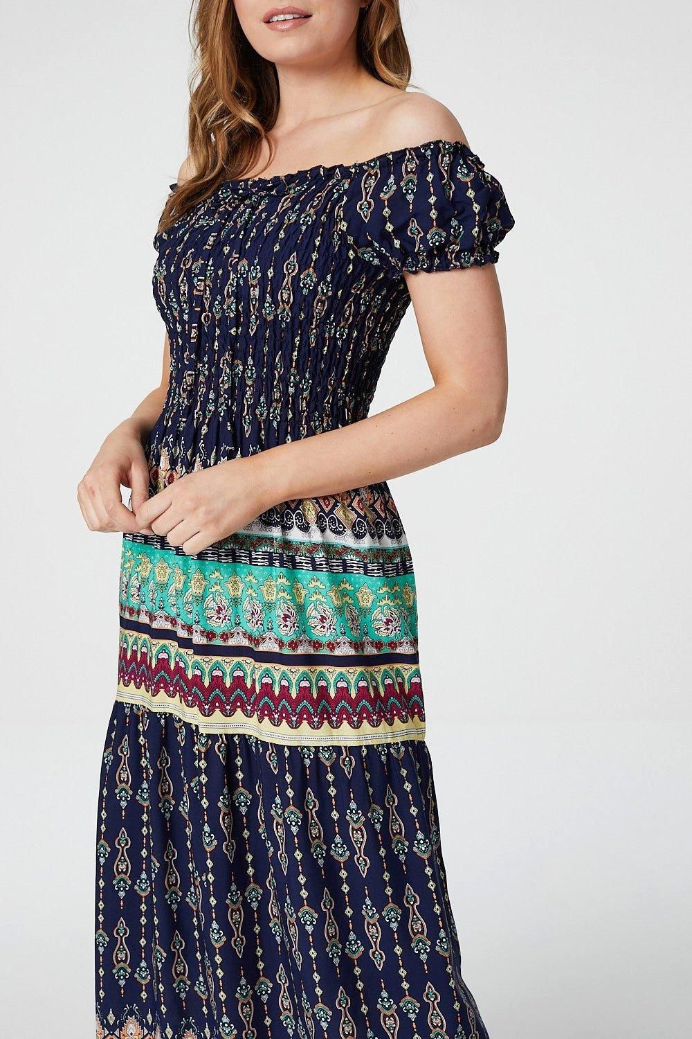Izabel London Printed Off The Shoulder Maxi Dress