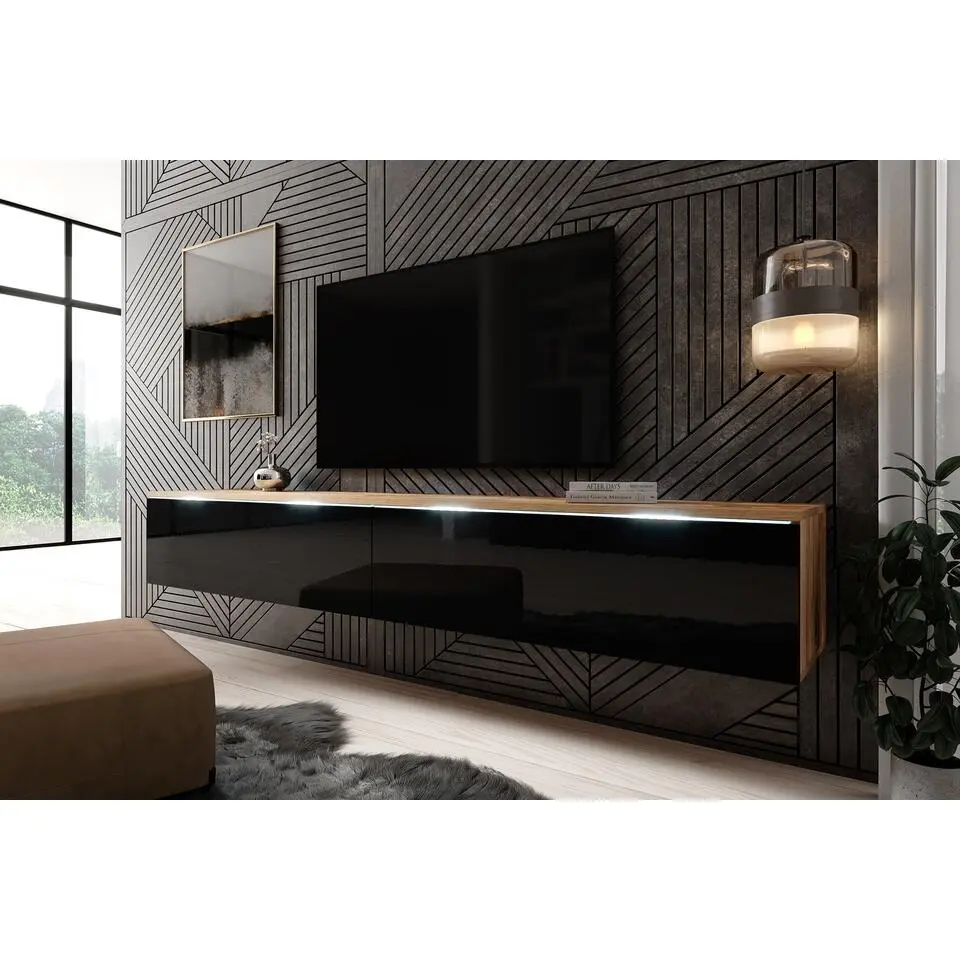 Meubella - TV-Meubel Dixon - Zwart - Eiken - 180 cm