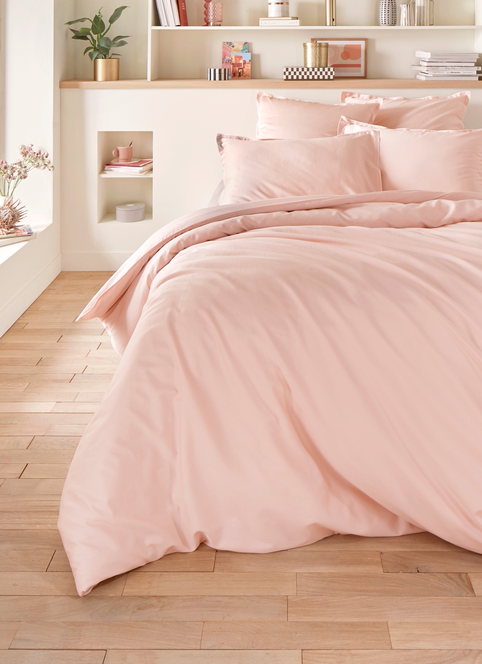 HOUSSE DE COUETTE EN SATIN DE COTON LAVÉ ROSE PALE