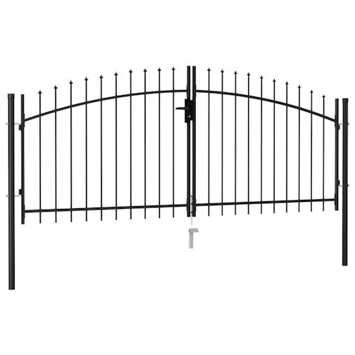 NNEVL Fence Gate Double Door with Spike Top Steel 3x1.25 m Black