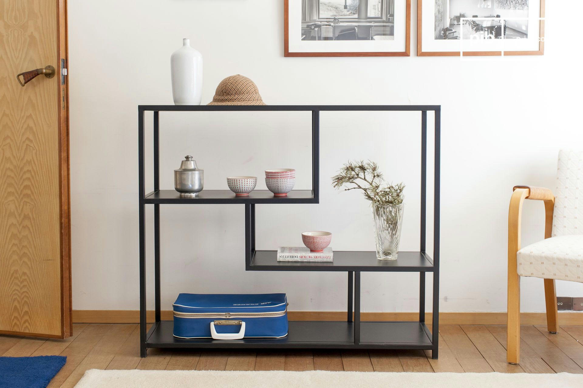 DUVIGNAC - Console en métal bois et marbre noir