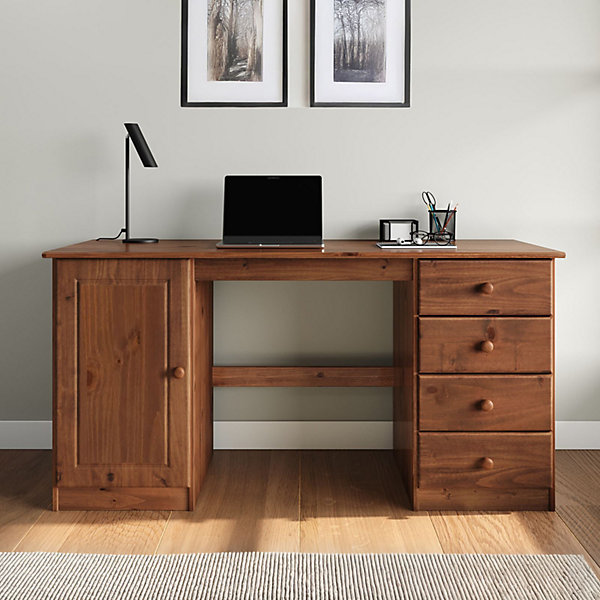 Bureau MANAGER L 145 cm, en bois massif - Coloris brun foncé