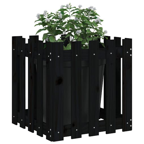 NNEVL Garden Planter with Fence Design Black 50x50x50 cm Solid Wood Pine