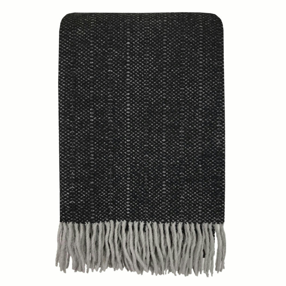 RECYCLED - Plaid en laine recyclée noire crow  125x170