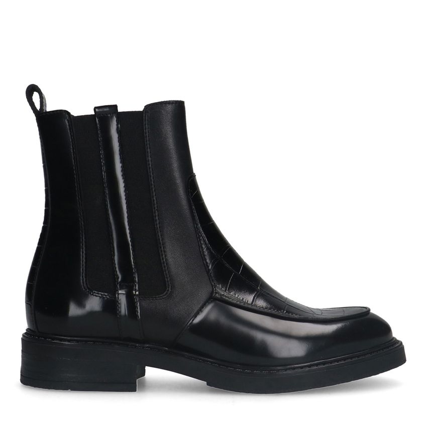 Manfield Zwarte leren chelsea boots