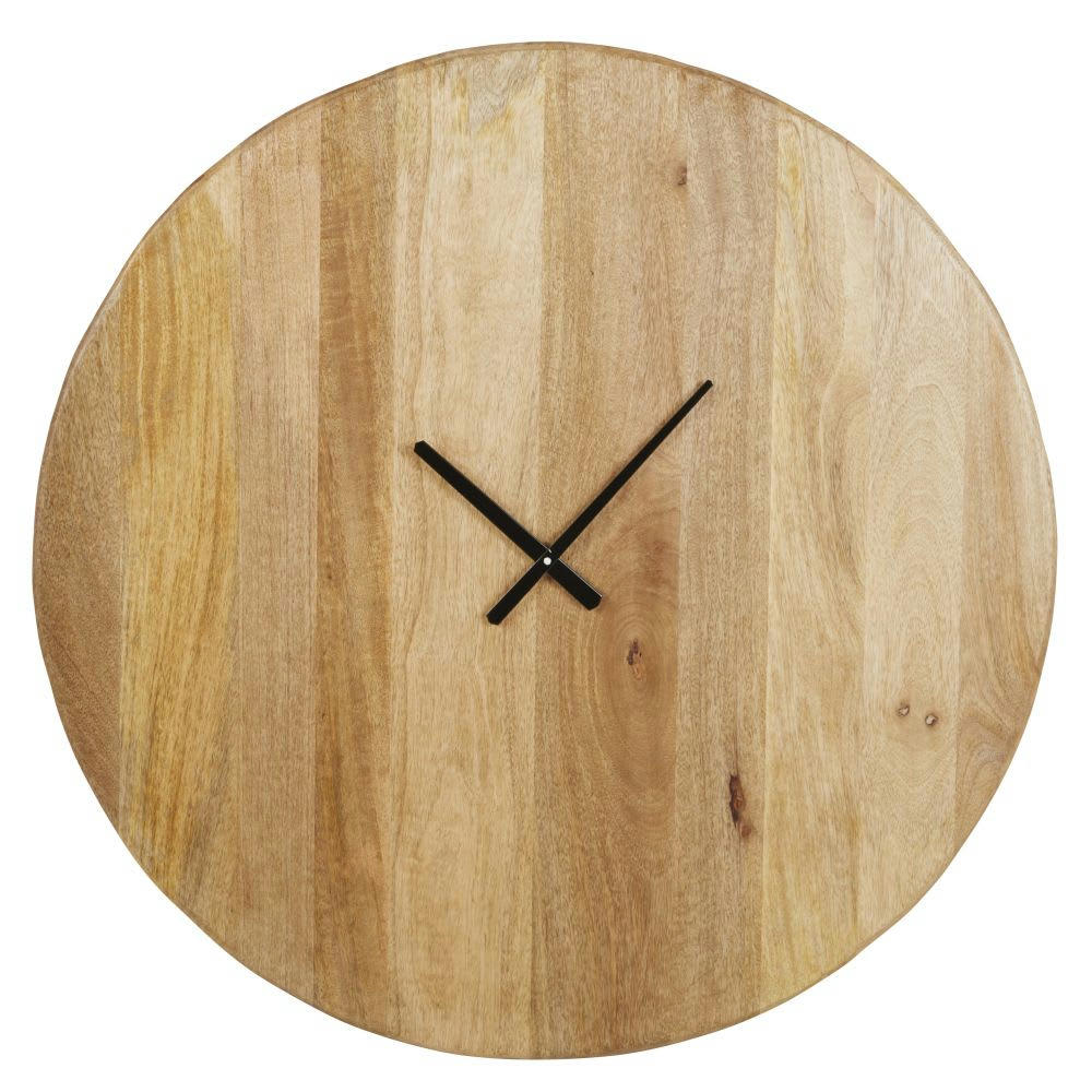 CAURIA - Horloge murale en bois de manguier marron et métal noir D91