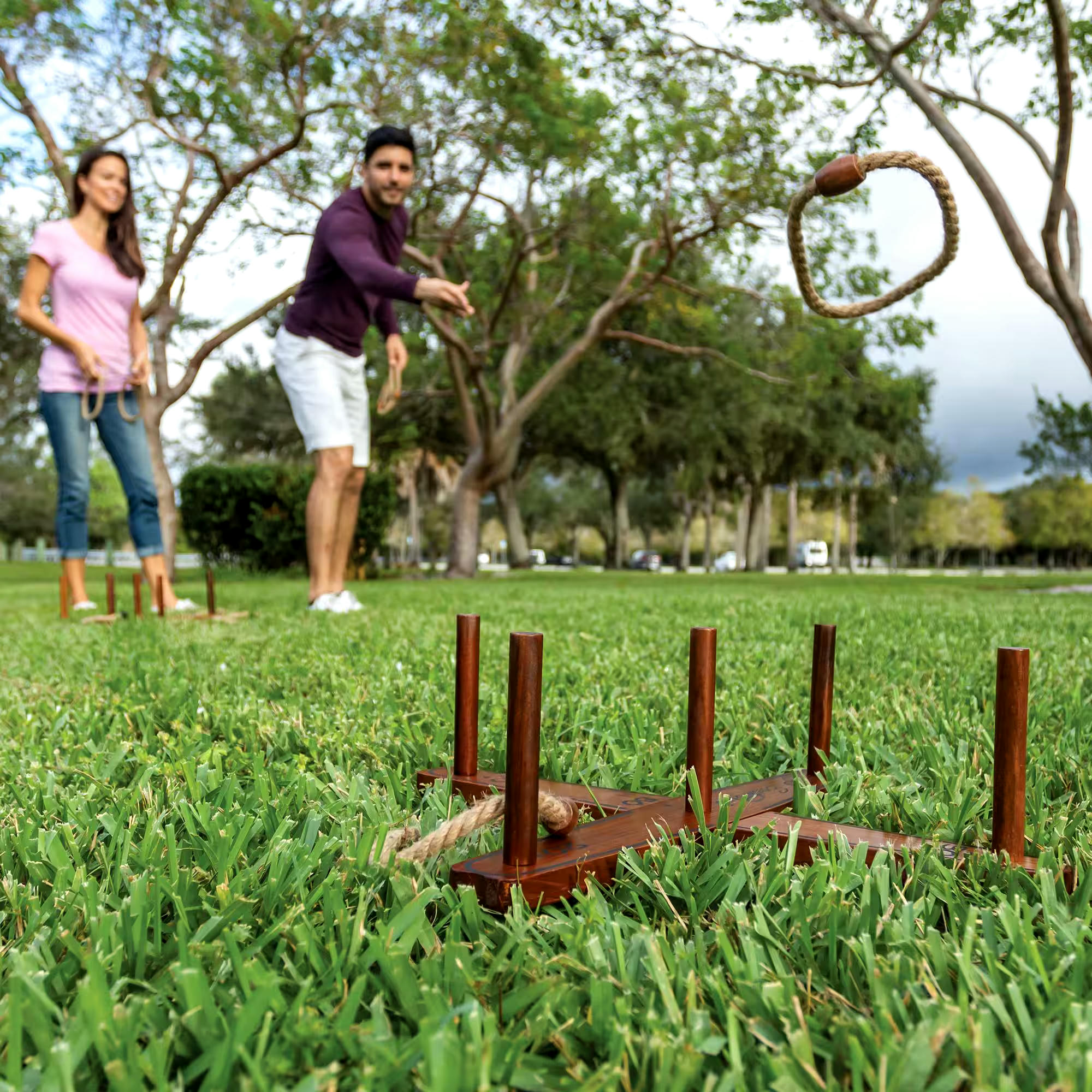 Outbound Wooden Ring Toss Party Game, Includes 10 Rings & Carry Bag