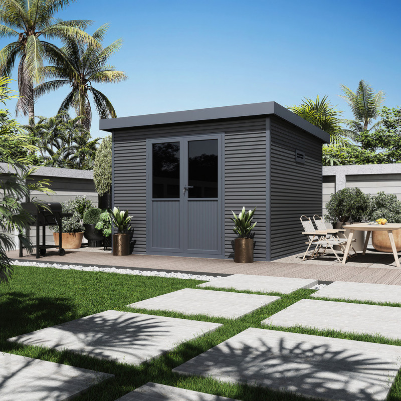 Abri de jardin en bois composite Onyx 33 anthracite 3,33 x 3,26 x 2,37 m BARAC
