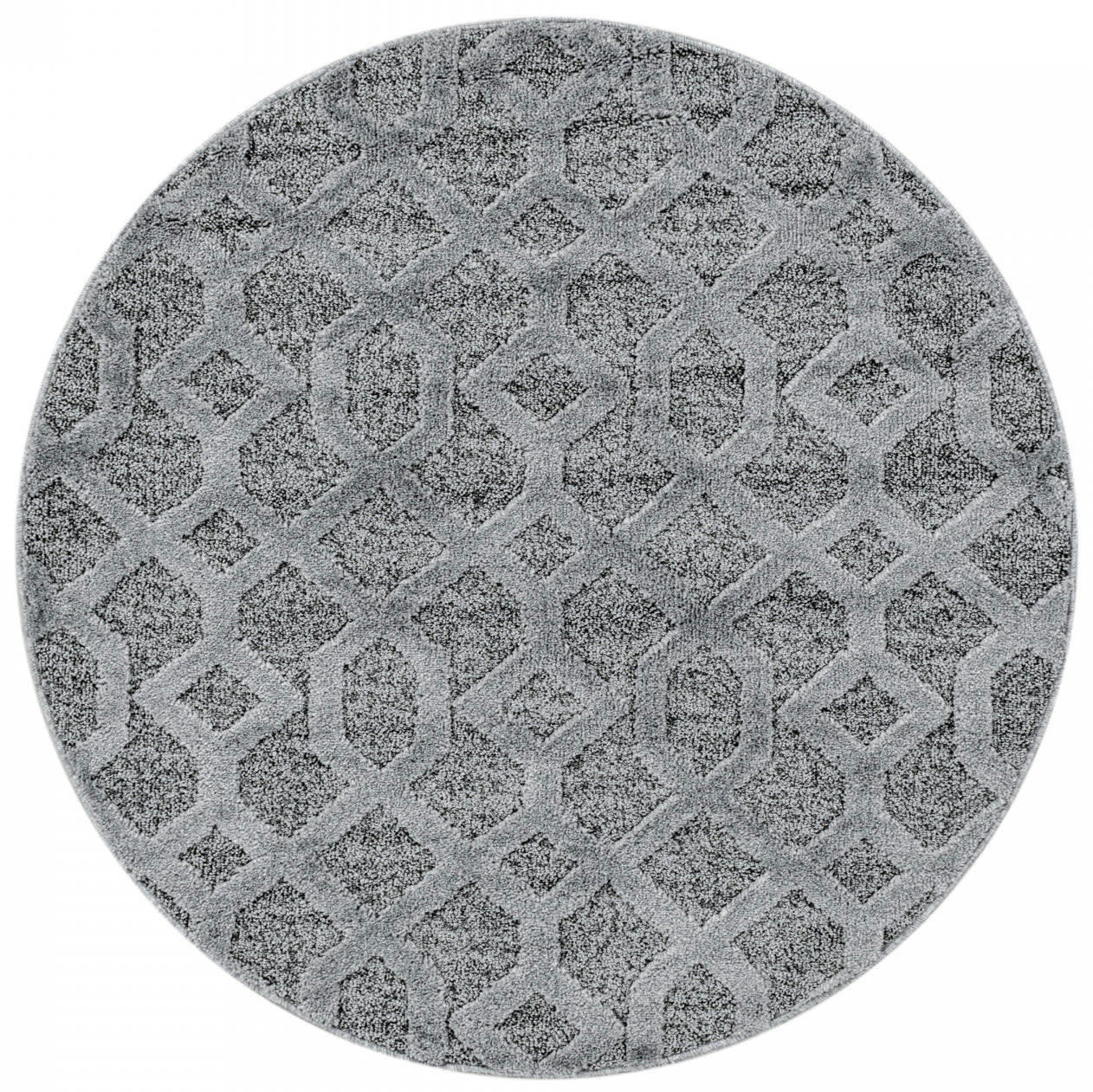 BOHEME - Tapis bohème rond à relief gris 120x120cm