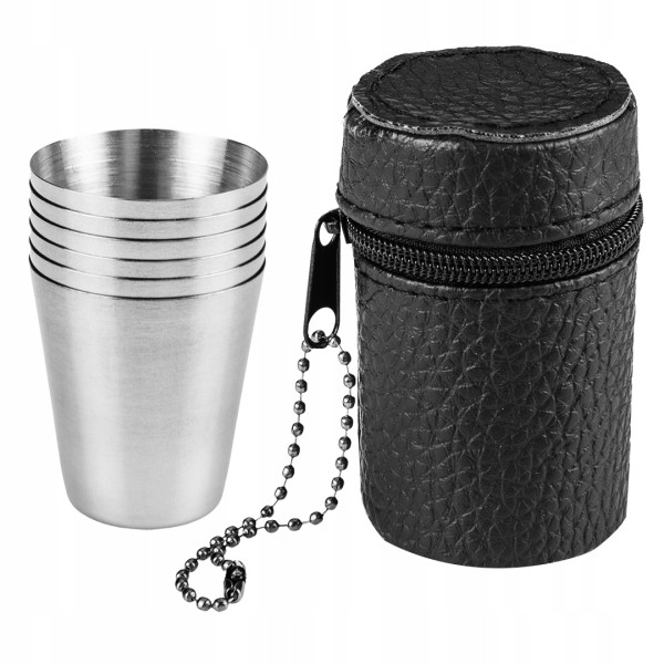 Kieliszki turystyczne 30ml komplet 6 sztuk stalowe   etui