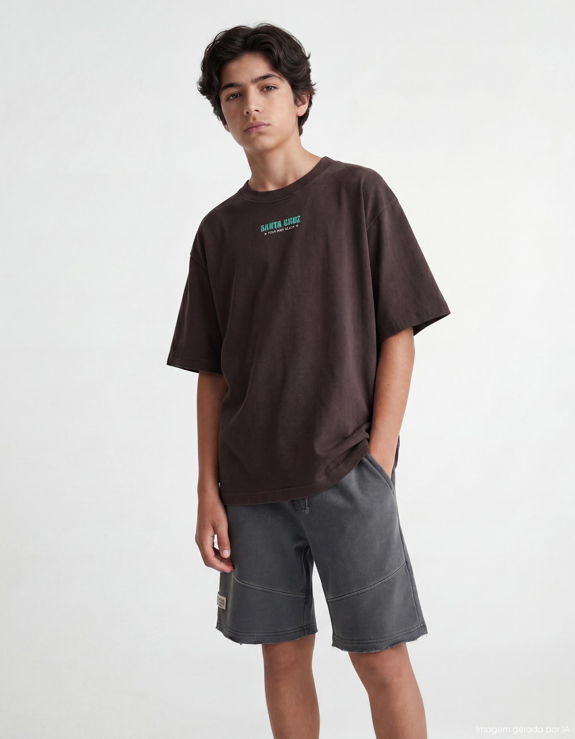 T-shirt Estampada, Menino, Preto