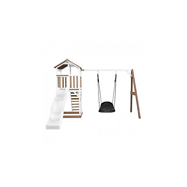 AXI Beach Tower avec Nid Roxy Balancoire Marron Blanc Toboggan Blanc